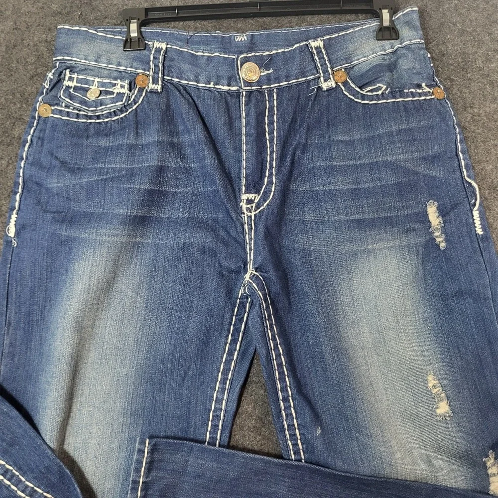 True Religion Joey Super T Flare Men's 36x31 Jeans Dark Wash White Stitch USA